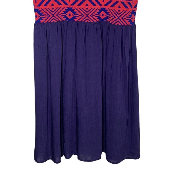 Skies Are Blue Petite MP Red Blue Boho Mini Dress - Picture 3 of 11